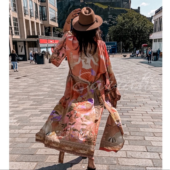 New Gorgeous Bohemian Mixed Floral Print Mermaid Kimono Duster Jacket Robe - Picture 4 of 14